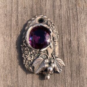 Vintage PMC Silver Pendant with Purple color changing Lab huge Alexandrite